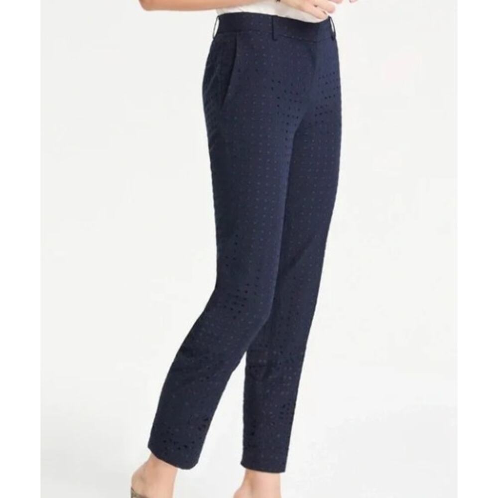 NWT Ann Taylor Navy Eyelet Print Mid Rise Curvy Fit Ankle Pants Womens 4